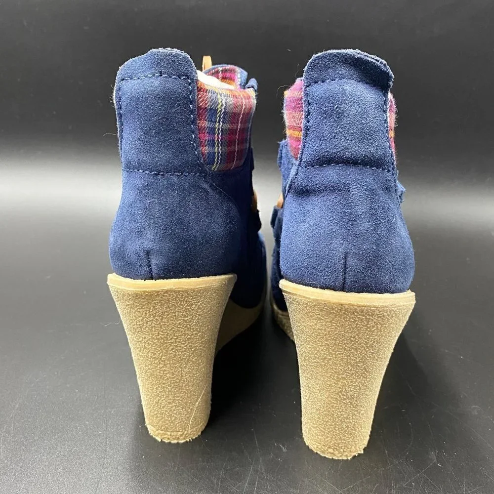 Tommy Hilfiger Slate Blue Suede Plaid Wedge Shoes Women's Size 8.5